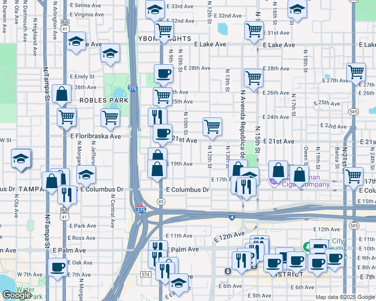 map of restaurants, bars, coffee shops, grocery stores, and more near 2922 North 10th Street in Tampa