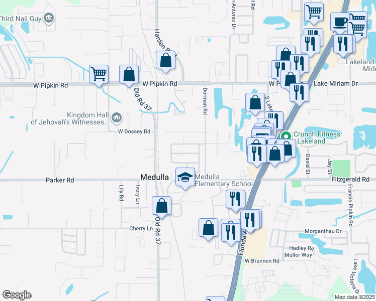 map of restaurants, bars, coffee shops, grocery stores, and more near 921 Krenson Woods Road in Lakeland
