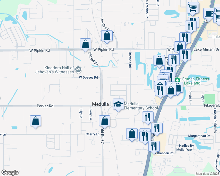 map of restaurants, bars, coffee shops, grocery stores, and more near 811 Krenson Woods Road in Lakeland