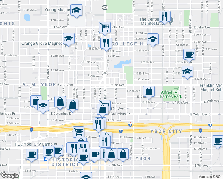 map of restaurants, bars, coffee shops, grocery stores, and more near 3001 Thelma Street in Tampa