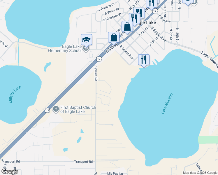 map of restaurants, bars, coffee shops, grocery stores, and more near 776 Country Walk Cove in Eagle Lake