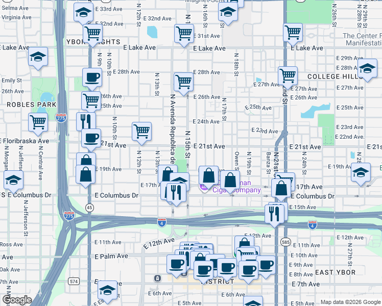 map of restaurants, bars, coffee shops, grocery stores, and more near in Tampa