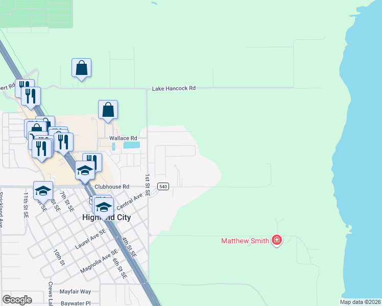 map of restaurants, bars, coffee shops, grocery stores, and more near 4603 Great Blue Heron Drive in Lakeland