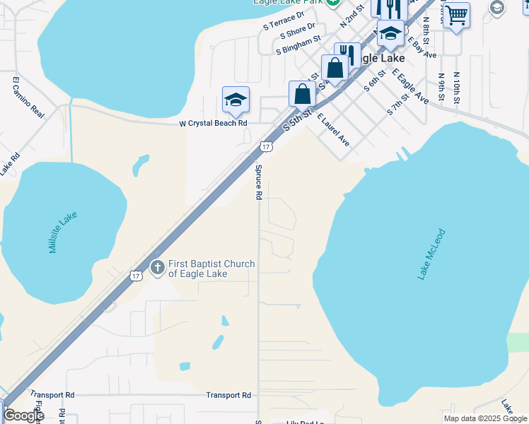 map of restaurants, bars, coffee shops, grocery stores, and more near 709 Country Walk Cove in Eagle Lake