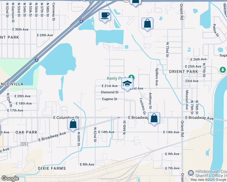 map of restaurants, bars, coffee shops, grocery stores, and more near 6412 Diamond Street in Tampa