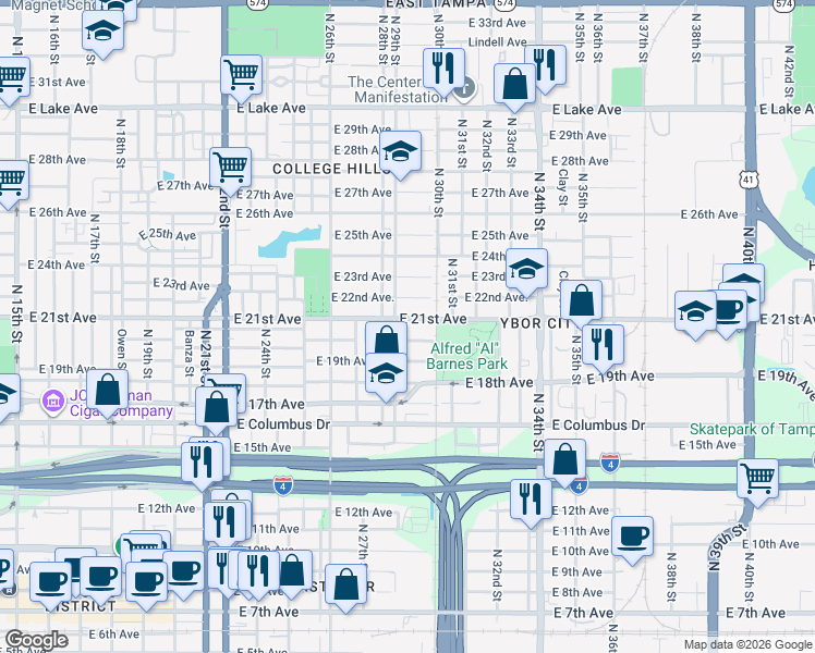 map of restaurants, bars, coffee shops, grocery stores, and more near 3001 North 29th Street in Tampa