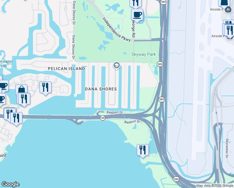 map of restaurants, bars, coffee shops, grocery stores, and more near 3918 Venetian Way in Tampa