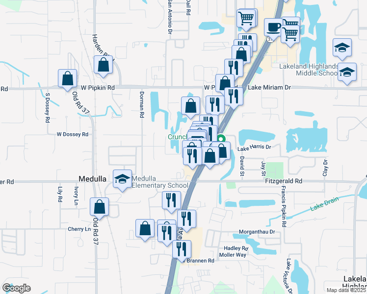 map of restaurants, bars, coffee shops, grocery stores, and more near 5308 Sierra Court in Lakeland