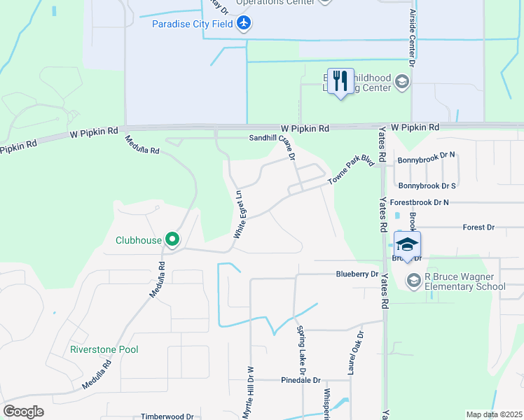 map of restaurants, bars, coffee shops, grocery stores, and more near 3517 Towne Park Blvd in Lakeland
