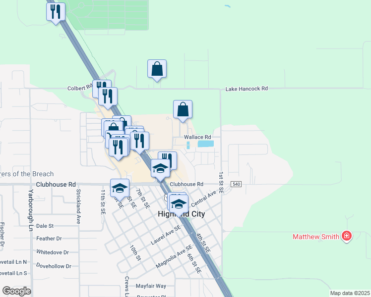 map of restaurants, bars, coffee shops, grocery stores, and more near 4321-4343 Wallace Rd in Lakeland