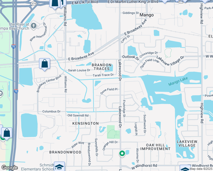 map of restaurants, bars, coffee shops, grocery stores, and more near 1717 Jillian Road in Brandon