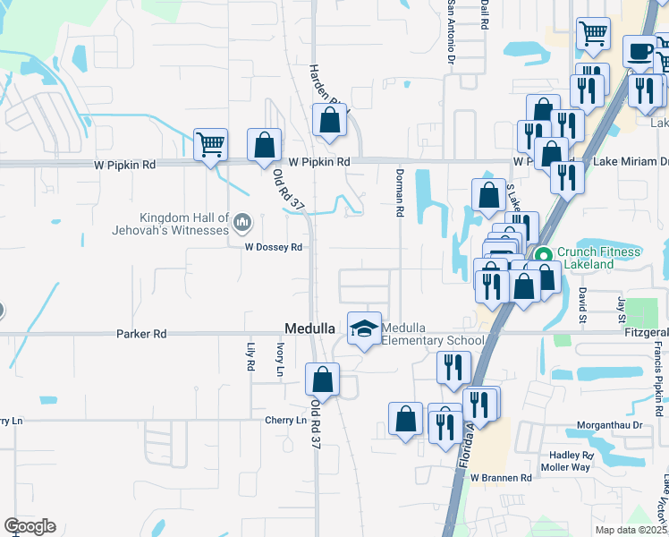 map of restaurants, bars, coffee shops, grocery stores, and more near 963 Krenson Woods Road in Lakeland