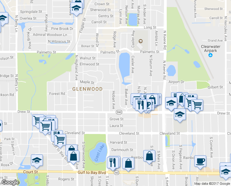 map of restaurants, bars, coffee shops, grocery stores, and more near 401 Hobart Avenue in Clearwater