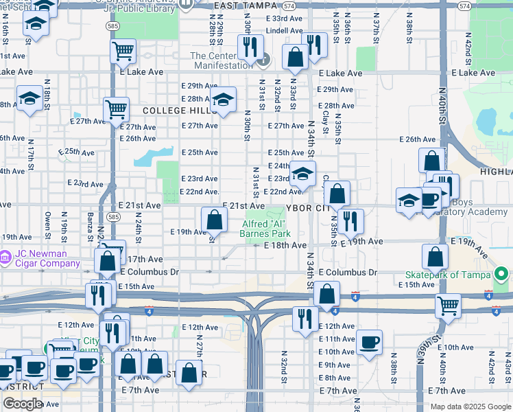 map of restaurants, bars, coffee shops, grocery stores, and more near 2922 East 21st Avenue in Tampa