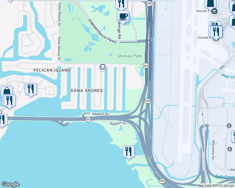map of restaurants, bars, coffee shops, grocery stores, and more near 3918 Doral Drive in Tampa