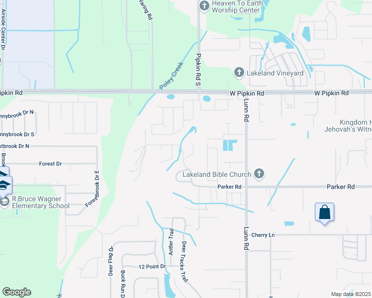 map of restaurants, bars, coffee shops, grocery stores, and more near 2405 Parkland Drive in Lakeland
