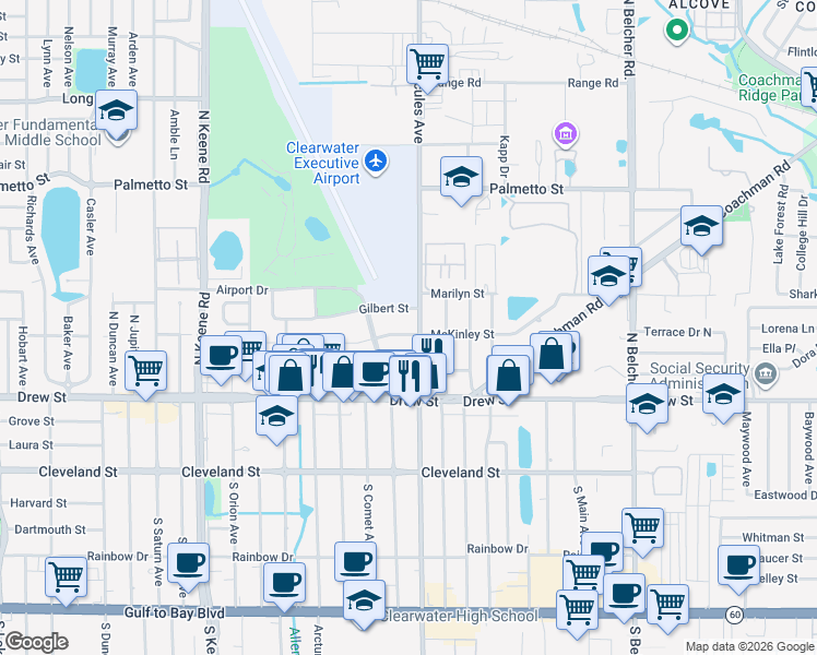 map of restaurants, bars, coffee shops, grocery stores, and more near 1966 McKinley Street in Clearwater