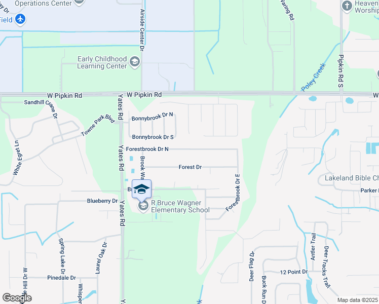 map of restaurants, bars, coffee shops, grocery stores, and more near 3008 Forest Brook Drive North in Lakeland