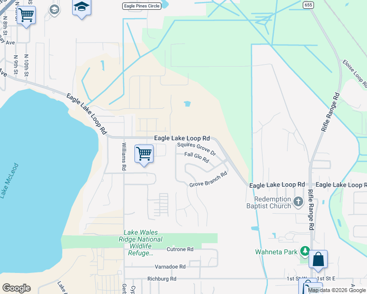 map of restaurants, bars, coffee shops, grocery stores, and more near 429 Squires Grove Drive in Winter Haven