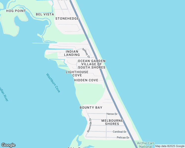 map of restaurants, bars, coffee shops, grocery stores, and more near 117 Casseekee Trail in Melbourne Beach