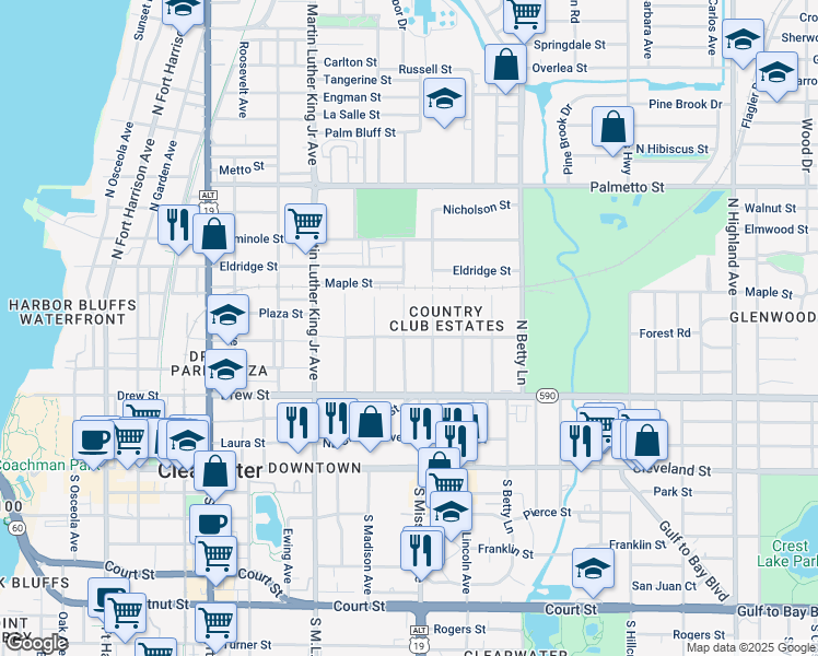 map of restaurants, bars, coffee shops, grocery stores, and more near 1170 Jackson Road in Clearwater