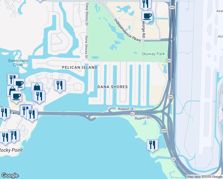 map of restaurants, bars, coffee shops, grocery stores, and more near 3919 Fontainebleau Drive in Tampa