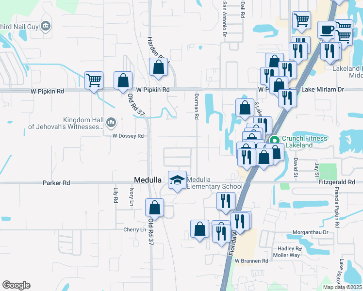map of restaurants, bars, coffee shops, grocery stores, and more near 921 Krenson Woods Road in Lakeland