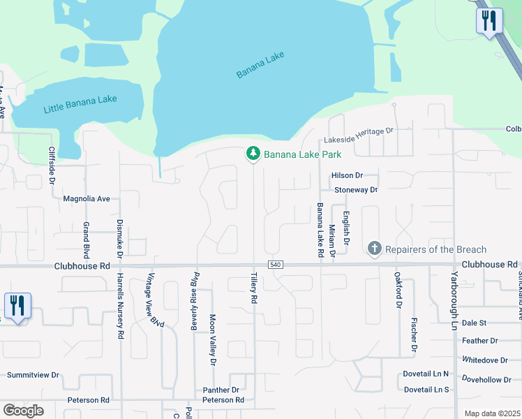 map of restaurants, bars, coffee shops, grocery stores, and more near 5235 Martinique Drive in Lakeland