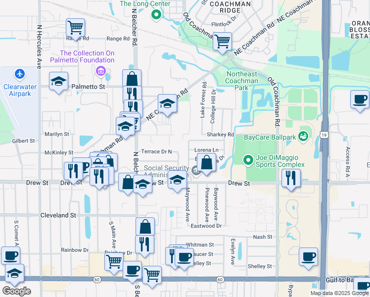 map of restaurants, bars, coffee shops, grocery stores, and more near 500 Anna Avenue in Clearwater