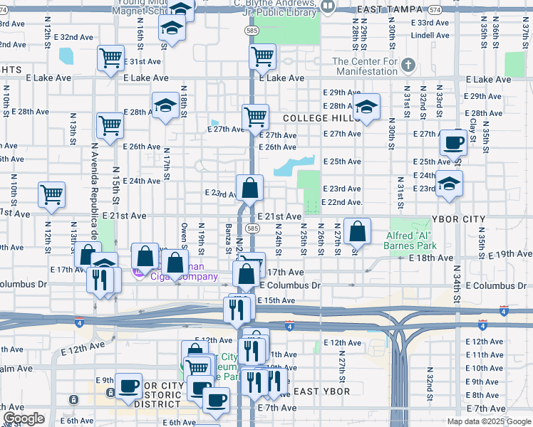map of restaurants, bars, coffee shops, grocery stores, and more near 3001 Thelma Street in Tampa