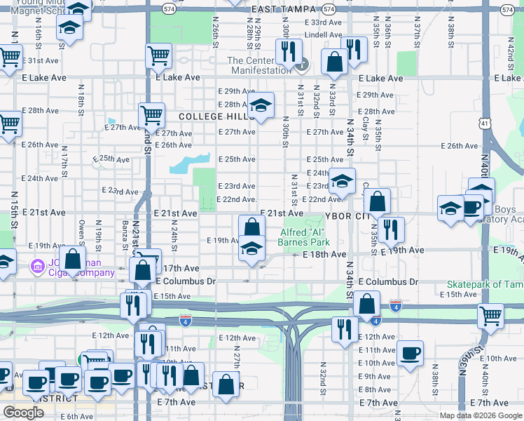 map of restaurants, bars, coffee shops, grocery stores, and more near 3001 North 29th Street in Tampa
