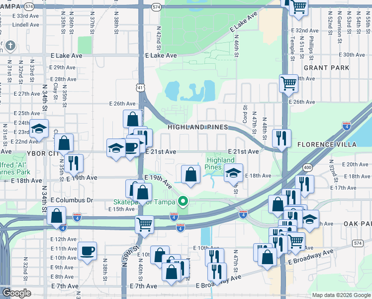 map of restaurants, bars, coffee shops, grocery stores, and more near 3002 Hudson Street in Tampa