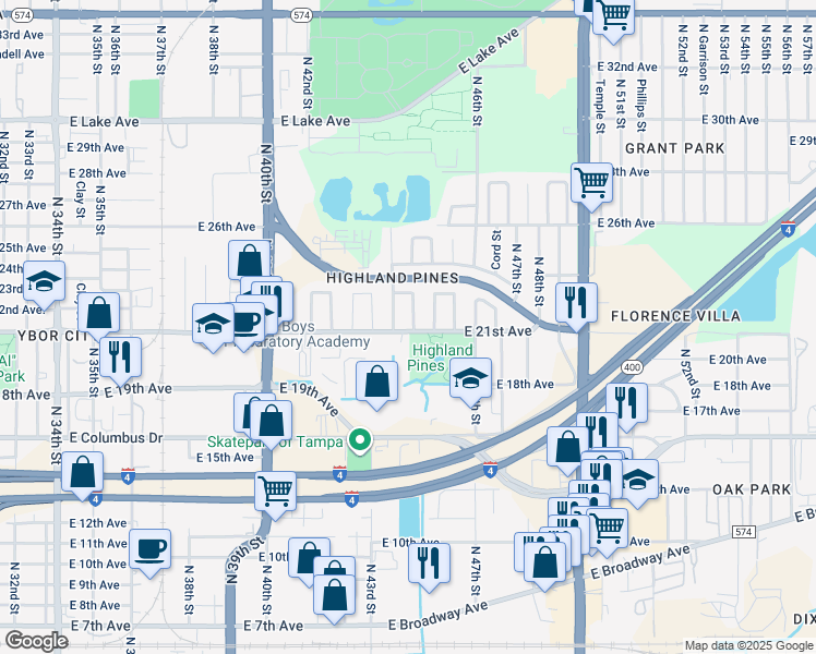 map of restaurants, bars, coffee shops, grocery stores, and more near 3002 Dodge Street in Tampa