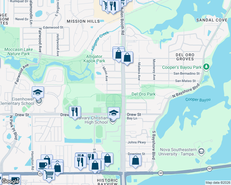 map of restaurants, bars, coffee shops, grocery stores, and more near 3059 Hoyt Ave in Clearwater