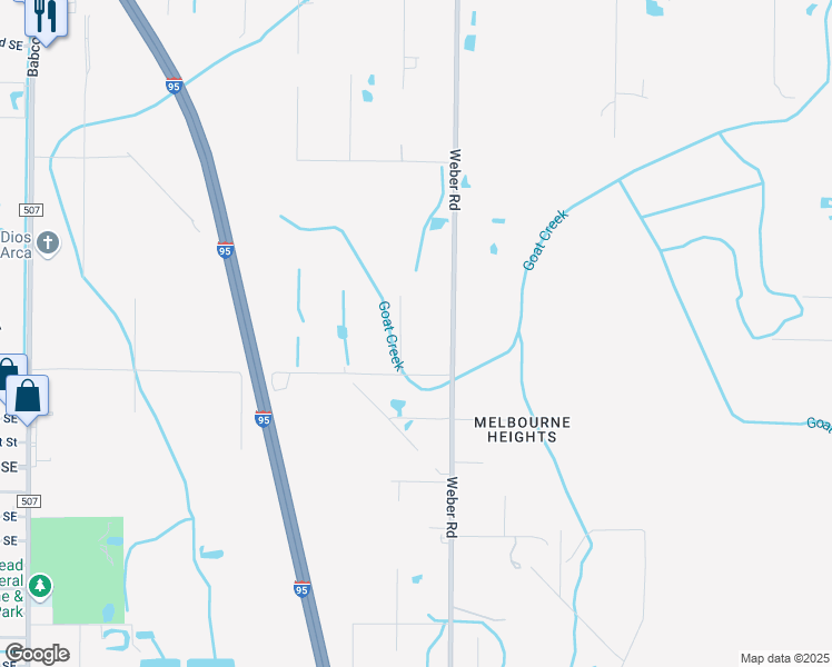 map of restaurants, bars, coffee shops, grocery stores, and more near 3240 Weber Road in Malabar
