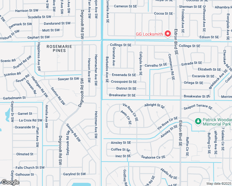 map of restaurants, bars, coffee shops, grocery stores, and more near 141 Breakwater Street Southeast in Palm Bay