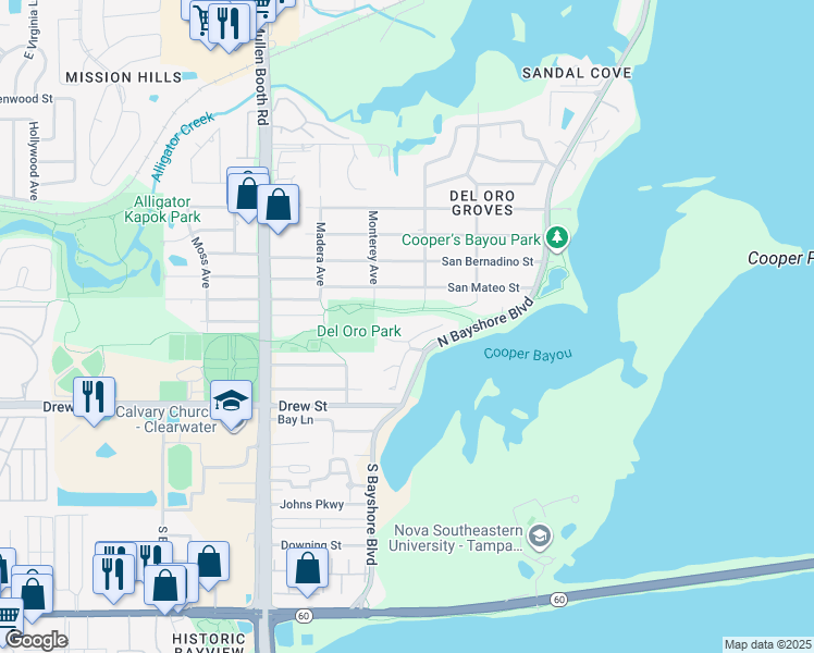map of restaurants, bars, coffee shops, grocery stores, and more near 420 North Bayshore Boulevard in Clearwater