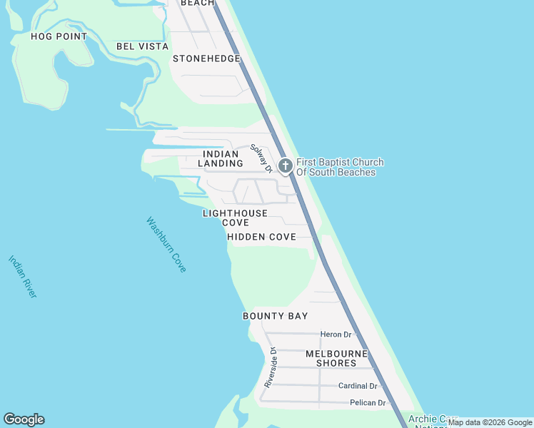 map of restaurants, bars, coffee shops, grocery stores, and more near 122 Casseekee Trail in Melbourne Beach