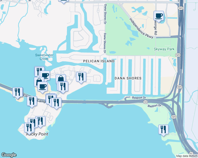 map of restaurants, bars, coffee shops, grocery stores, and more near 3101-3139 Windlass Court in Tampa