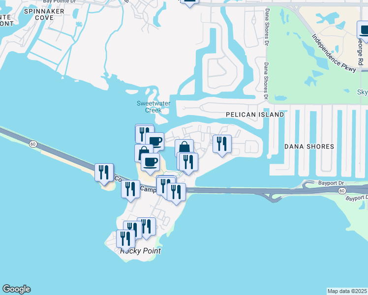 map of restaurants, bars, coffee shops, grocery stores, and more near Marlinspike Drive in Tampa