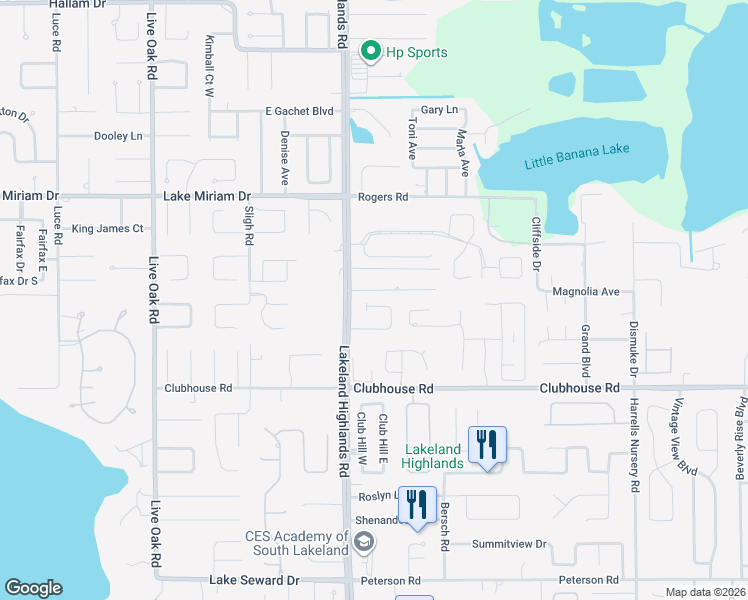 map of restaurants, bars, coffee shops, grocery stores, and more near 2274 Coachman Loop in Lakeland