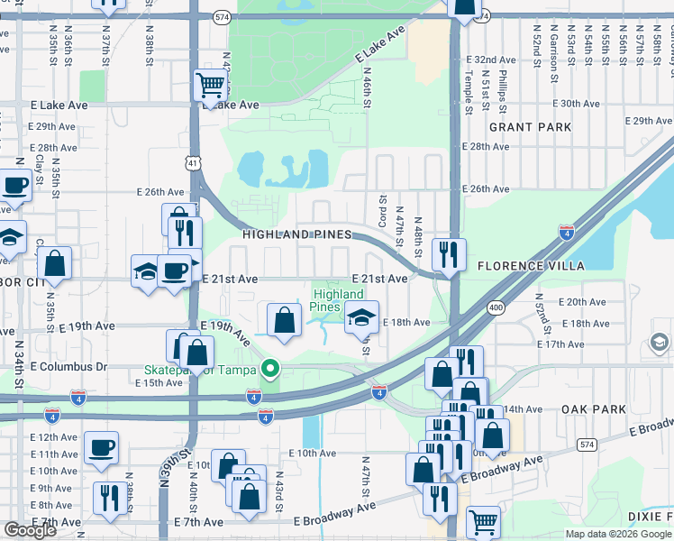map of restaurants, bars, coffee shops, grocery stores, and more near 3002 Star Street in Tampa