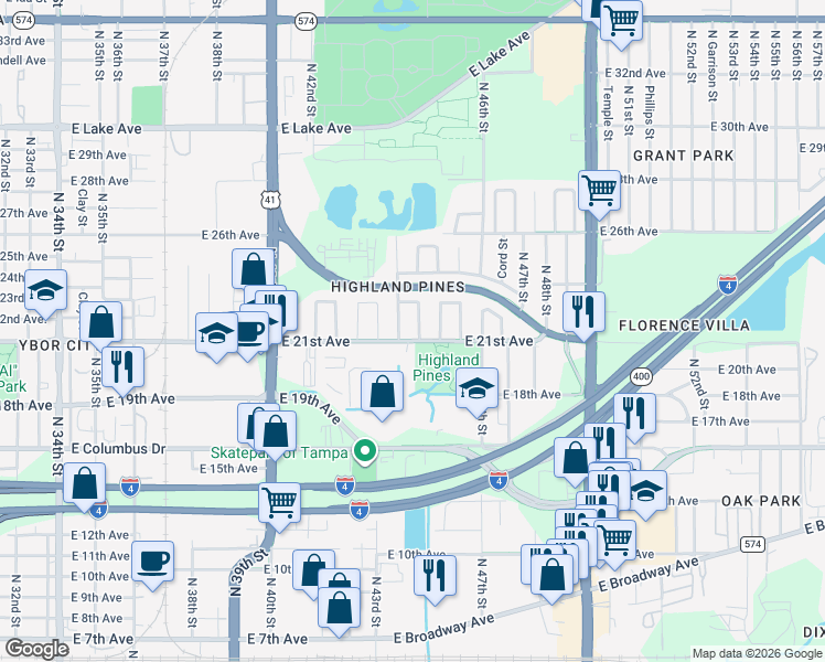 map of restaurants, bars, coffee shops, grocery stores, and more near 3002 Dodge Street in Tampa