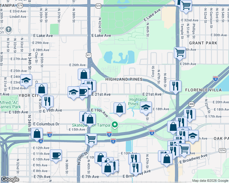 map of restaurants, bars, coffee shops, grocery stores, and more near 3002 Hudson Street in Tampa