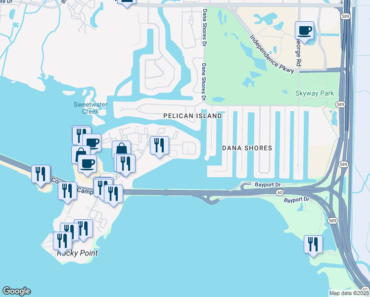map of restaurants, bars, coffee shops, grocery stores, and more near 3101-3139 Windlass Court in Tampa