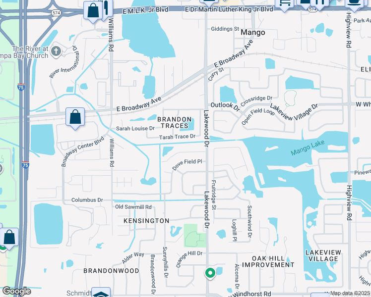 map of restaurants, bars, coffee shops, grocery stores, and more near 1717 Jillian Road in Brandon