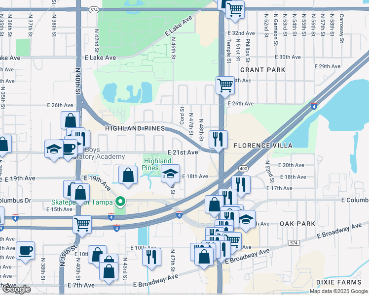 map of restaurants, bars, coffee shops, grocery stores, and more near 3003 Cord Street in Tampa