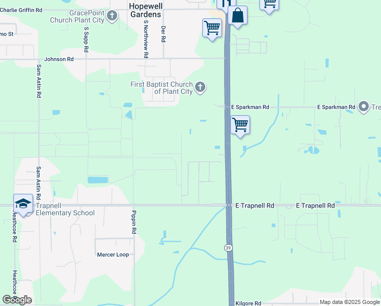 map of restaurants, bars, coffee shops, grocery stores, and more near 3202 Daniels Road in Plant City