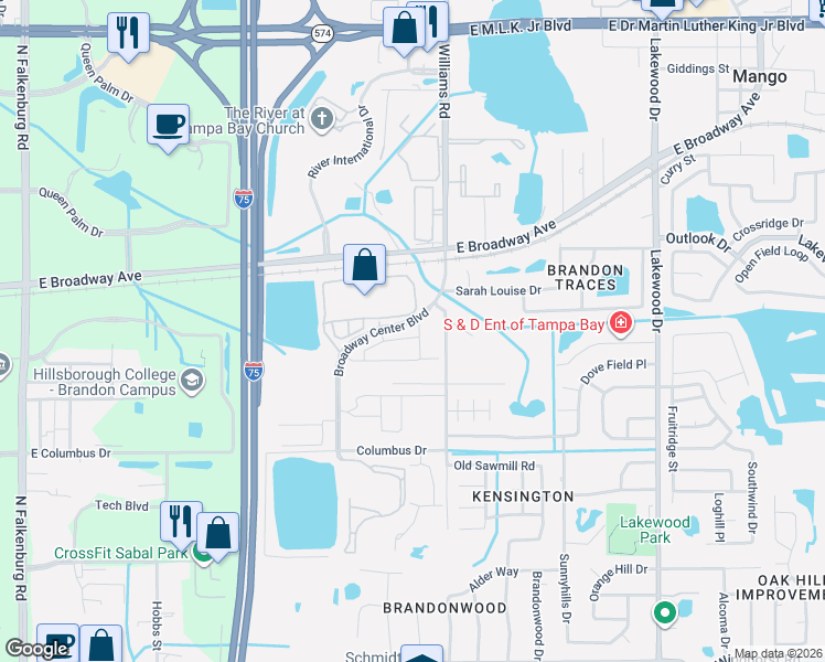 map of restaurants, bars, coffee shops, grocery stores, and more near 3014 Old Fulton Place in Brandon