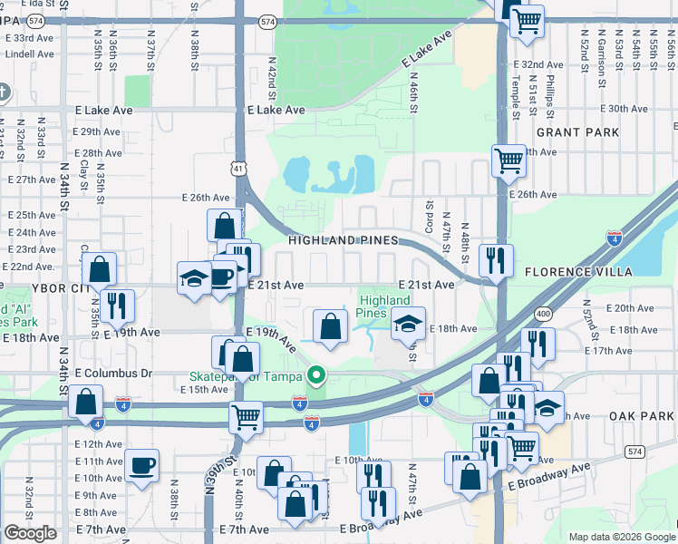 map of restaurants, bars, coffee shops, grocery stores, and more near 3002 Hudson Street in Tampa